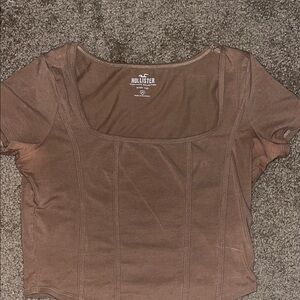 Hollister Brown Fitted Square Neck Short Sleeve Blouse